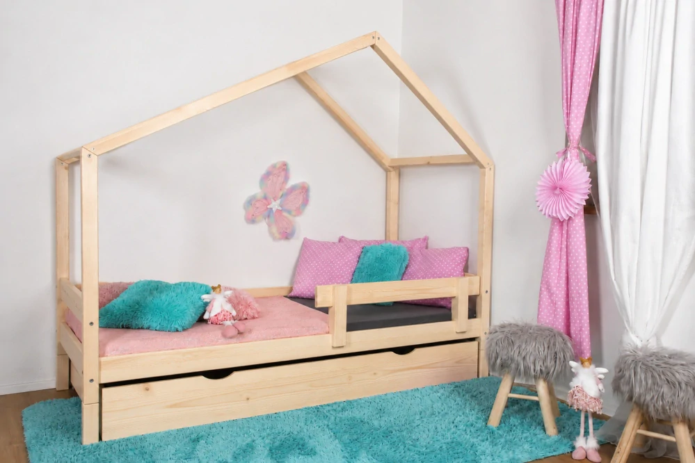 MAXIDO Dětská postel domeček Dita - jeden šuplík 160x80 přírodní