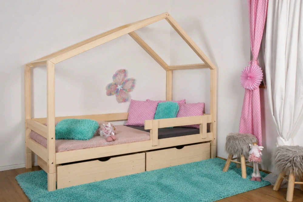 MAXIDO Dětská postel domeček Dita - dva šuplíky 160x80 přírodní