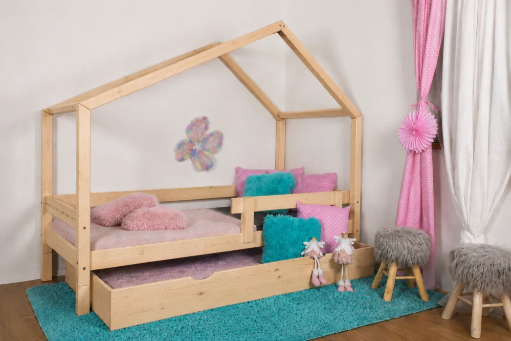 MAXIDO Dětská postel domeček Dita s přistýlkou 200x140 Přírodní