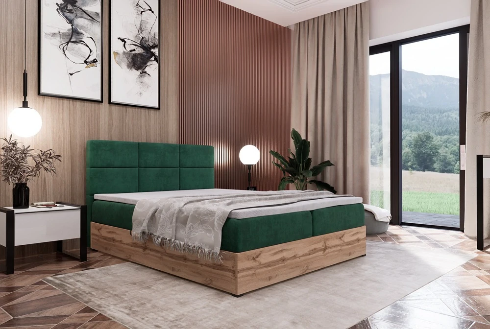 Manželská čalouněná postel Riko II 120 x 200 zelená | s topperem