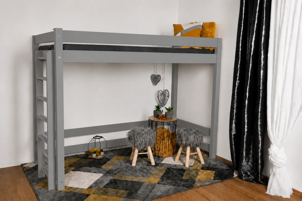 Vyvýšená dětská postel Vali - horní spaní II 200 x 90 šedá - průchod 130 cm