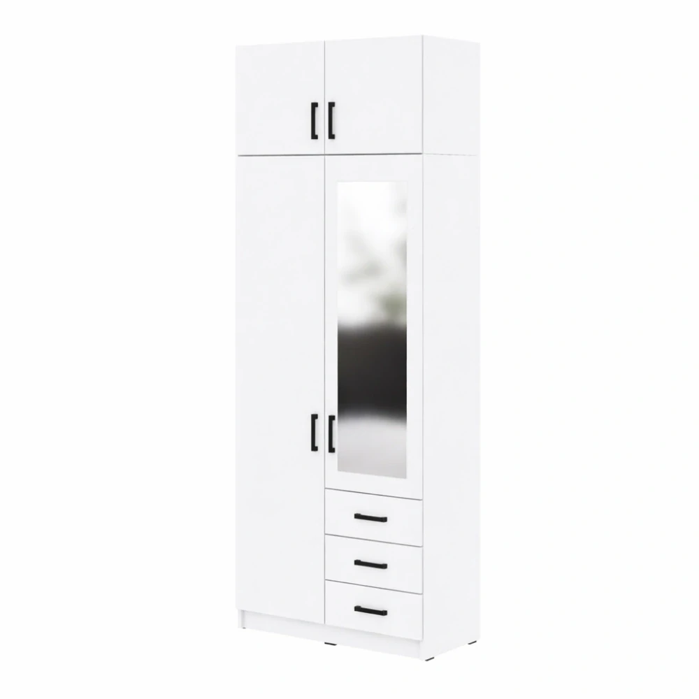 Šatní skříň Sigma 90 cm se zrcadlem a nádstavbou Bílá - bílá/bílá