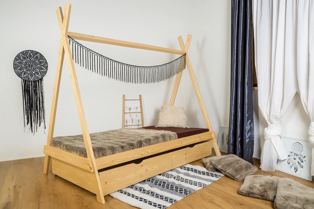 MAXIDO Dětská postel Teepee - jeden šuplík 200x90 Přírodní