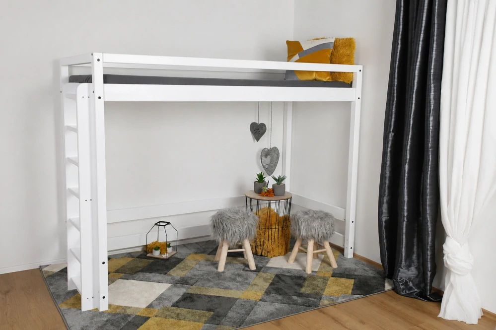 MAXIDO Dětská postel Vali - horní spaní 200x90 bílá - průchod 130 cm