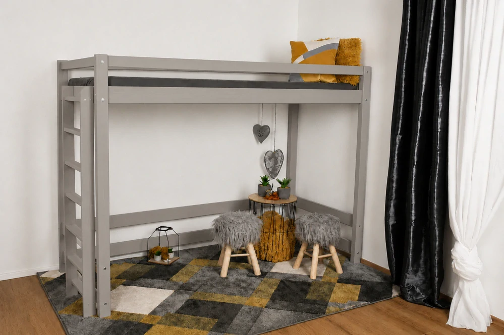MAXIDO Dětská postel Vali - horní spaní 200x90 šedá - průchod 160 cm