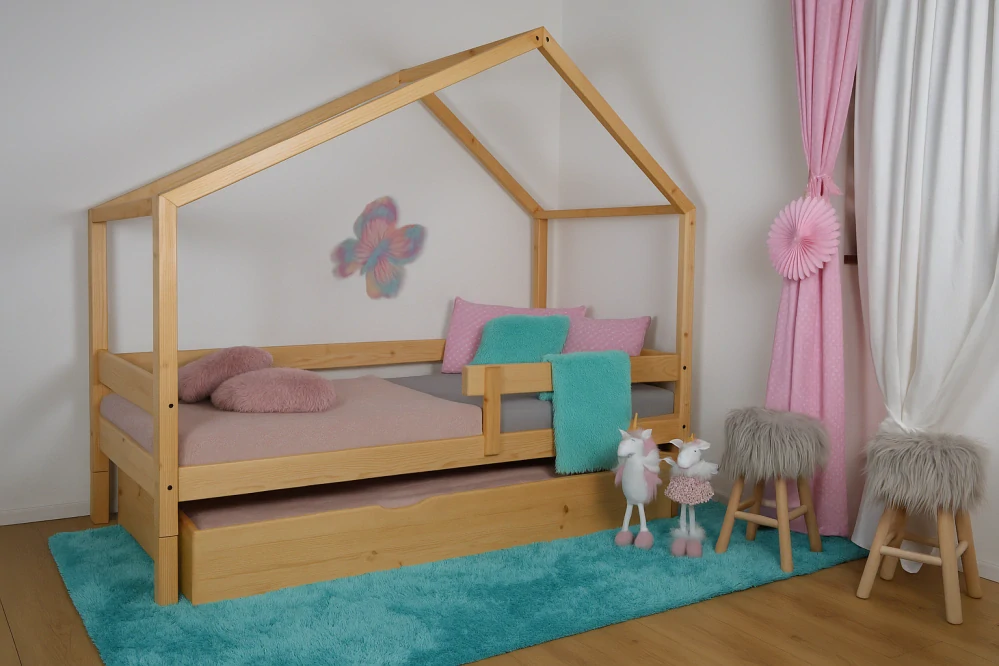 MAXIDO Dětská postel domeček Dita s přistýlkou 200x90 šedá