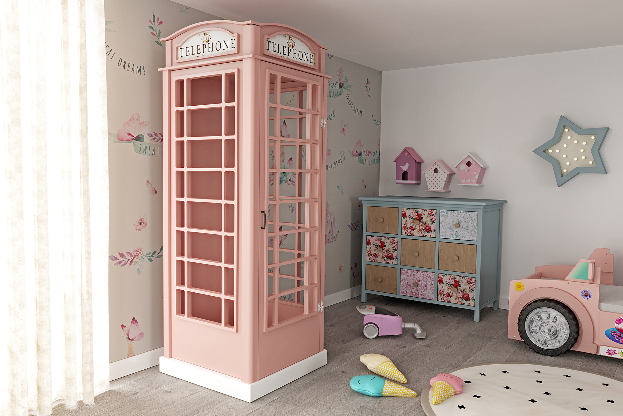 Výstavní skříň / Vitrína - Telefonni budka - bílá