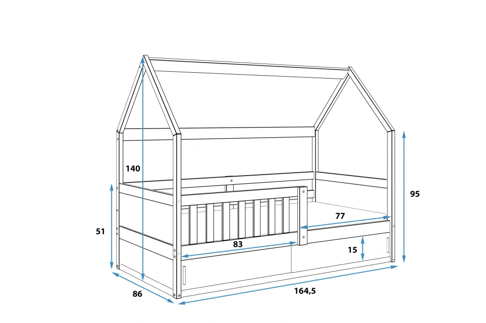 Dětská postel domeček Smart 2 - 160 x 80 přírodní