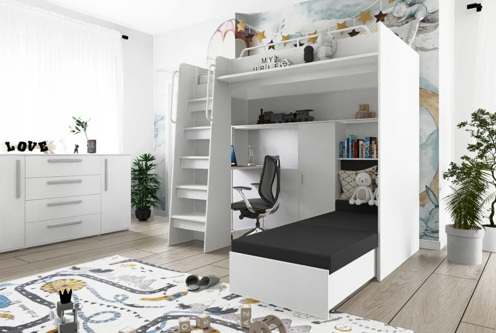 Patrová postel Jasmína 200 x 90 cm s psacím stolem - Mat