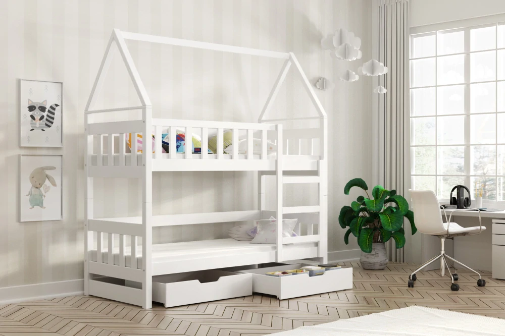 Dětská patrová postel Domeček 160 x 75 bílá