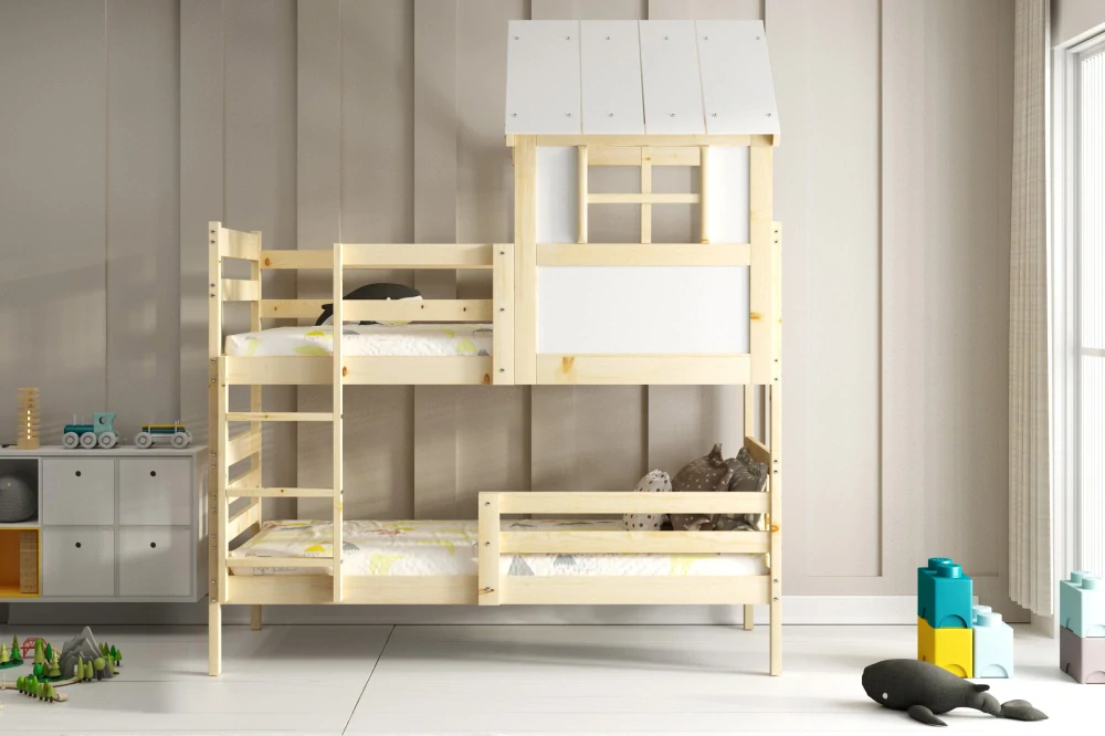 Dětská patrová postel domeček Eryk 190 x 90 přírodní | bez matrací