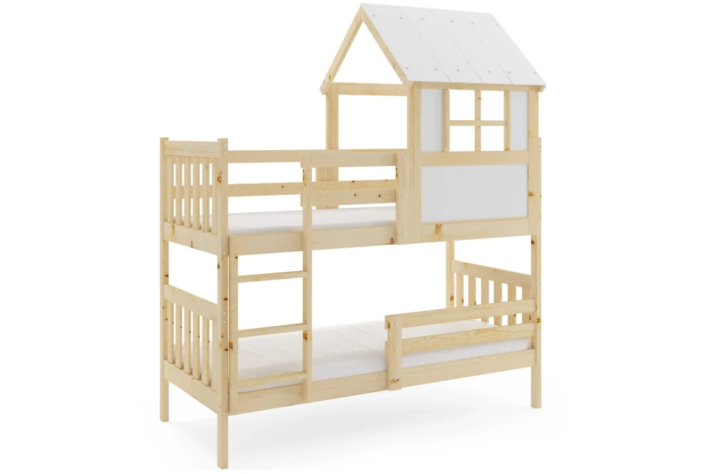 Dětská patrová postel domeček Kacper 190 x 90 přírodní | s matracemi