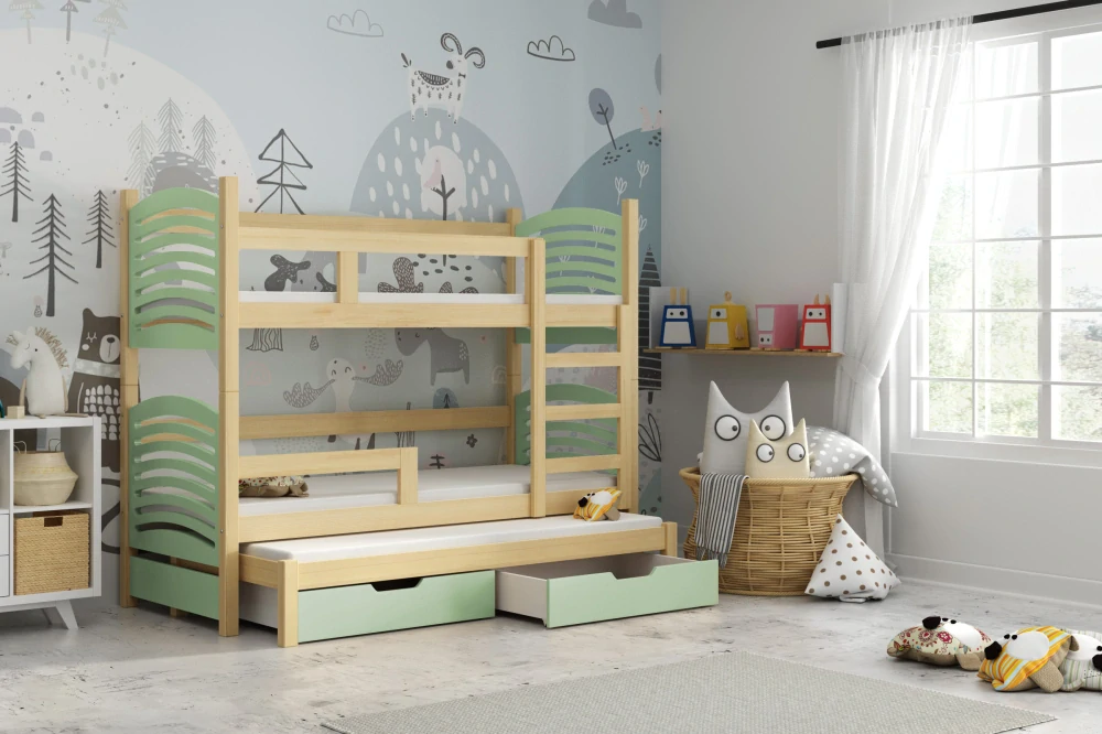 Dětská patrová postel Oli 3 - přírodní / šedá 160 x 75