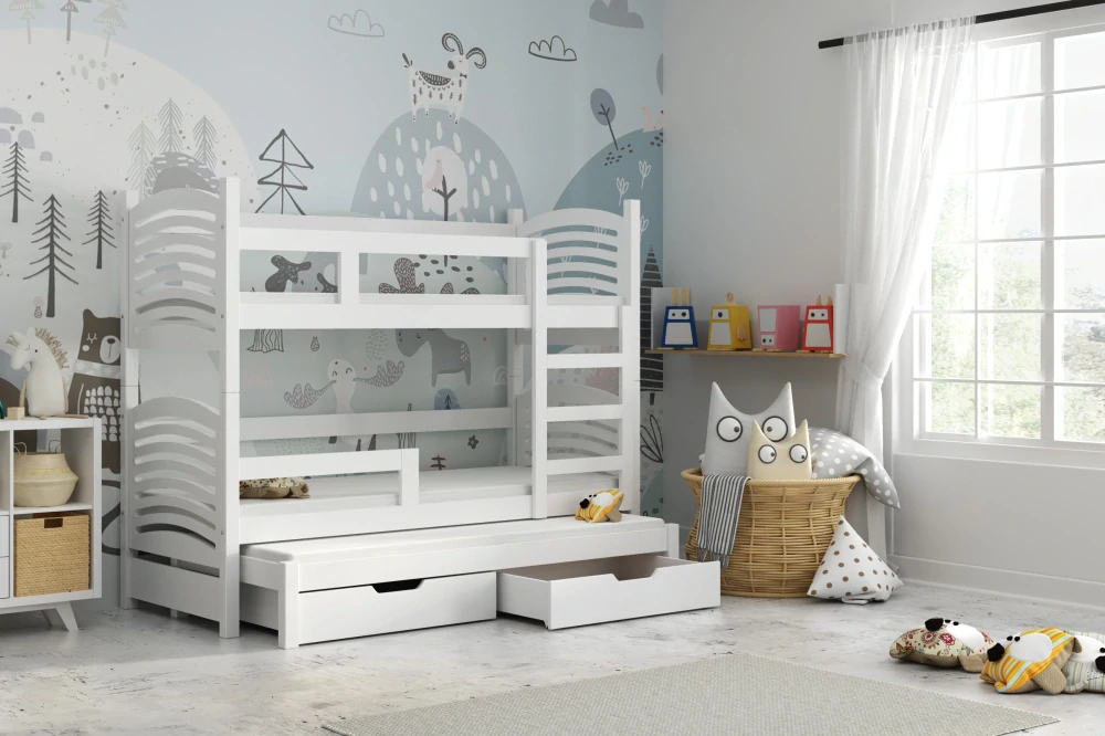 Dětská patrová postel Oli 3 - bílá / bílá 160 x 75