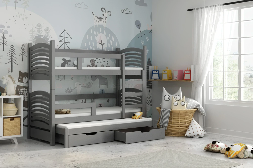 Dětská patrová postel Oli 3 - šedá / šedá 180 x 75