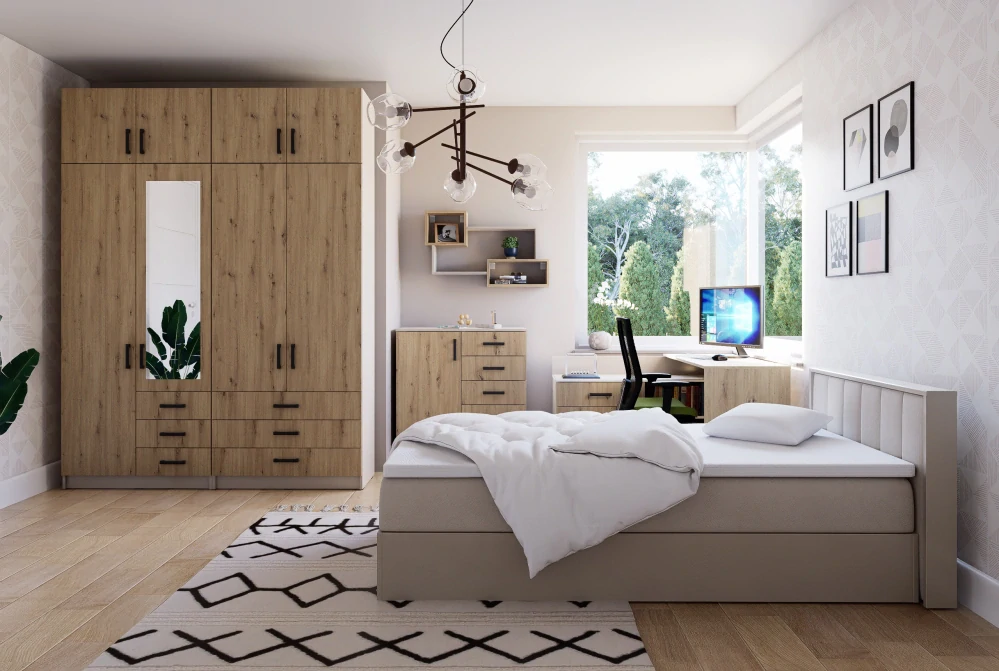 Šatní skříň Sigma 90 cm s nádstavbou Kašmír - dub/dub