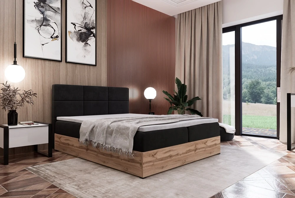 Manželská čalouněná postel Riko II 200 x 200 okrová | s topperem