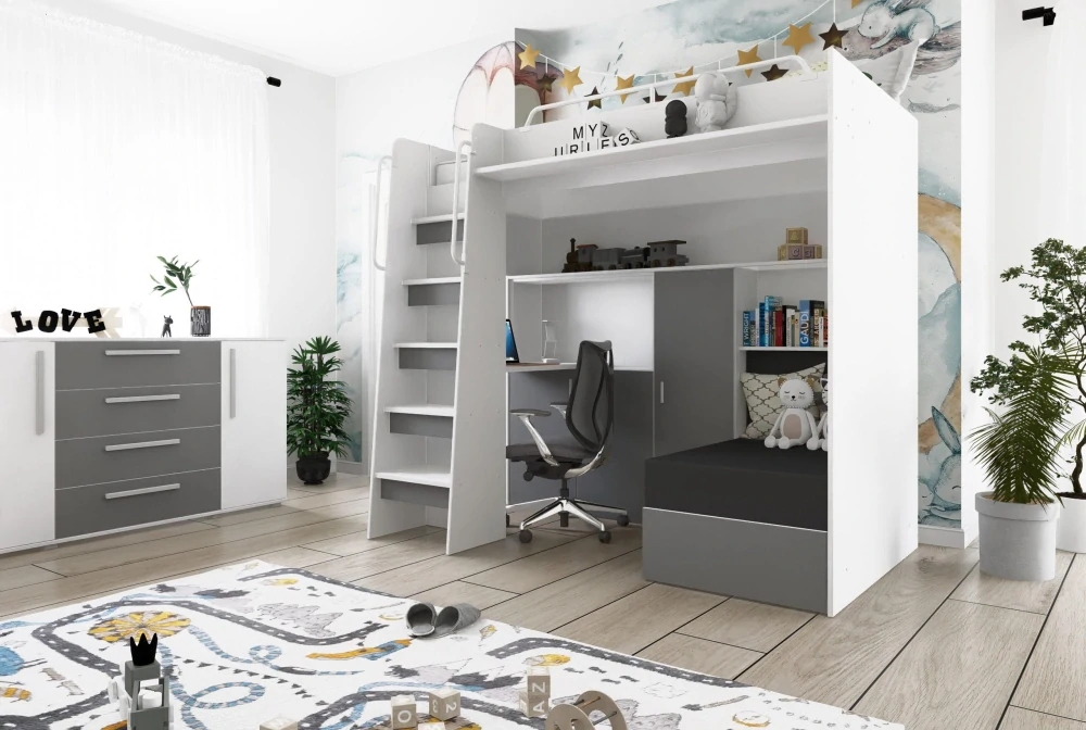 Patrová postel Jasmína 200 x 90 cm s psacím stolem - Mat