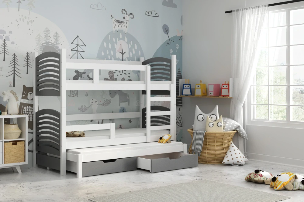 Dětská patrová postel Oli 3 - bílá / bílá 160 x 75