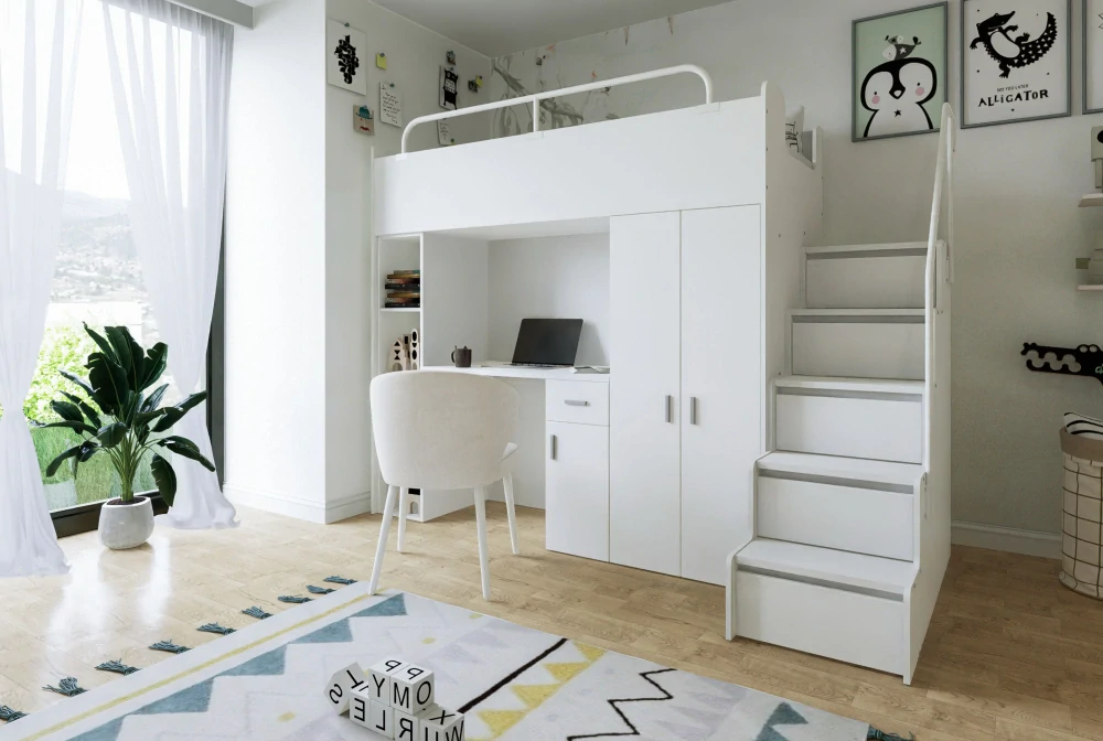 Vyvýšená postel Magnólie 200 x 90 cm s psacím stolem - Mat - Šedá