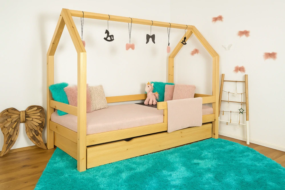 MAXIDO Dětská postel domeček Snílek - jeden šuplík 140x200 Šedá