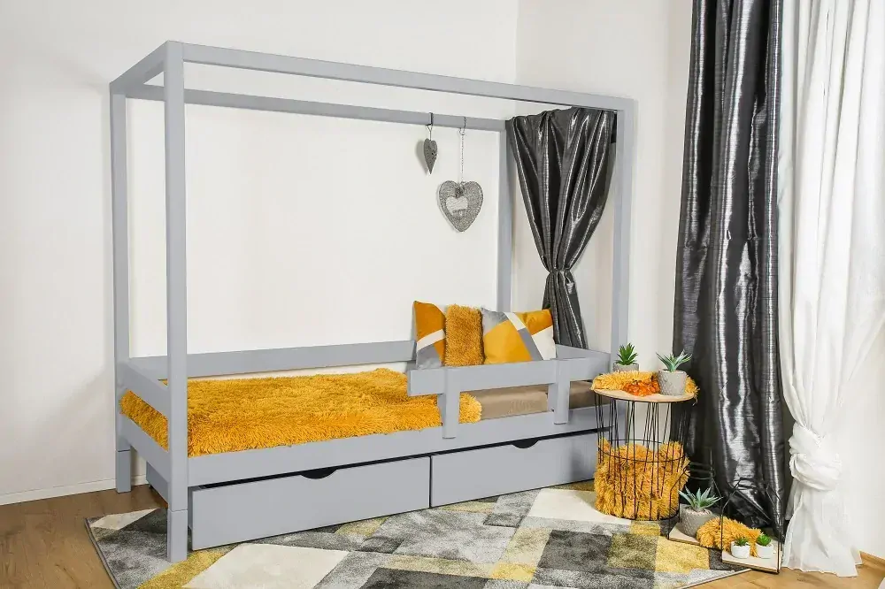 MAXIDO Dětská postel domeček Vali - dva šuplíky 160x80 - Šedá