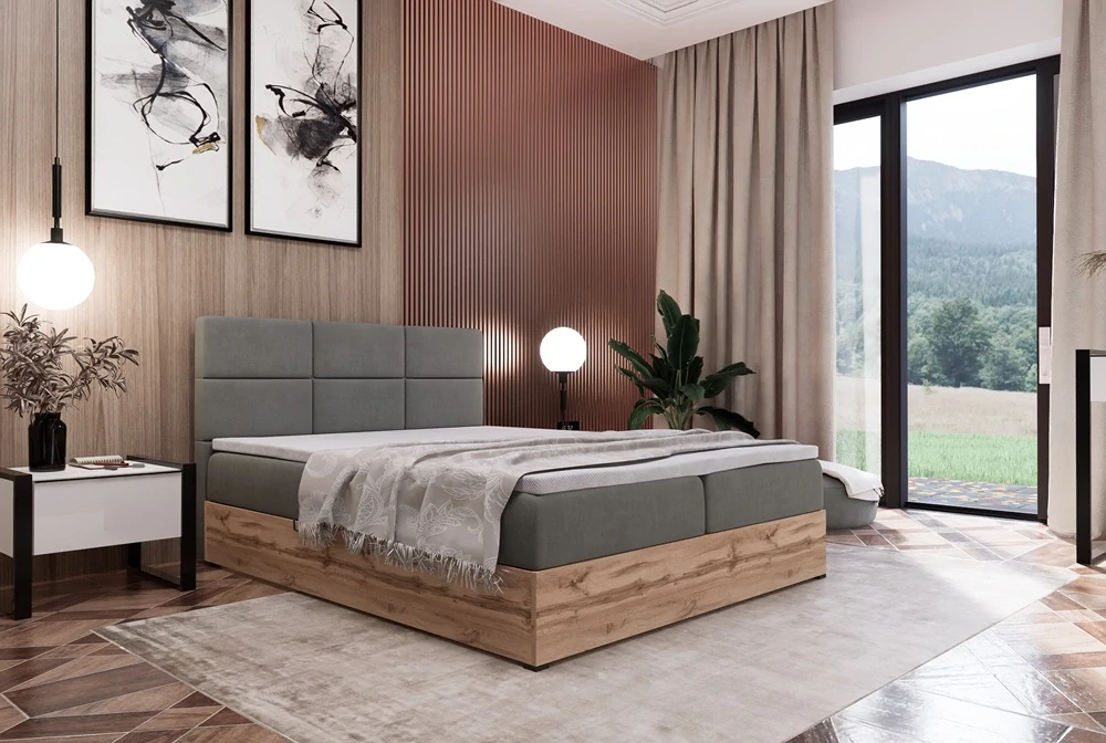 Manželská čalouněná postel Riko II 200 x 200 okrová | s topperem