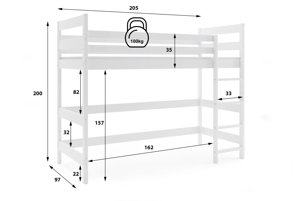 Vyvýšená postel Antresola 200 x 90 přírodní | s matrací