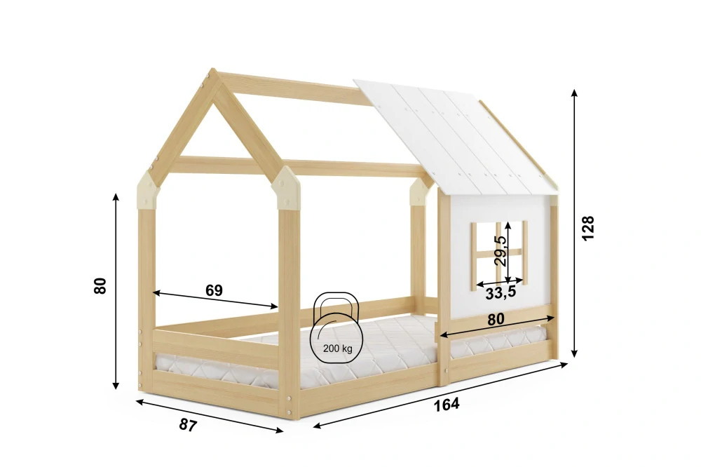 Dětská postel domek se stříškou 160 x 80 grafit