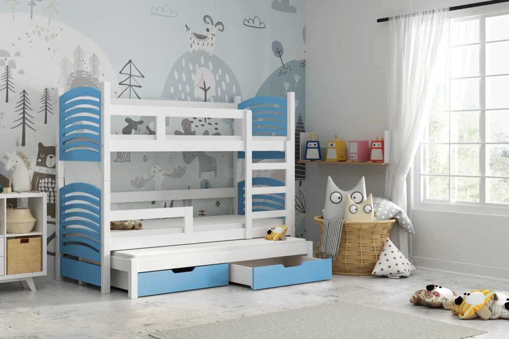 Dětská patrová postel Oli 3 - bílá / bílá 160 x 75