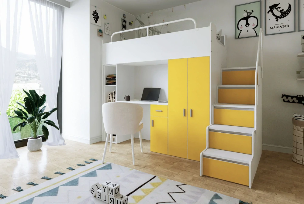 Vyvýšená postel Magnólie 200 x 90 cm s psacím stolem - Mat - Šedá