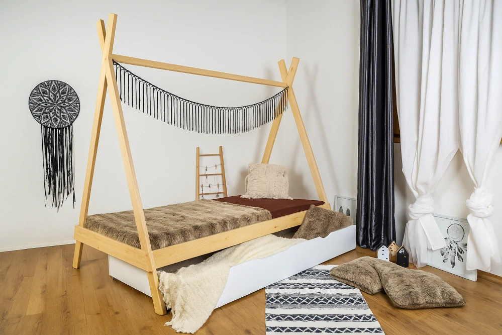 MAXIDO Dětská postel Teepee s přistýlkou 200x90 šedá