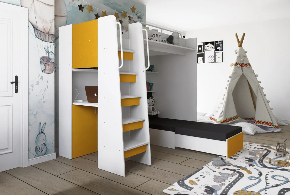 Patrová postel Jasmína 200 x 90 cm s psacím stolem - Mat | Zelená - pravá