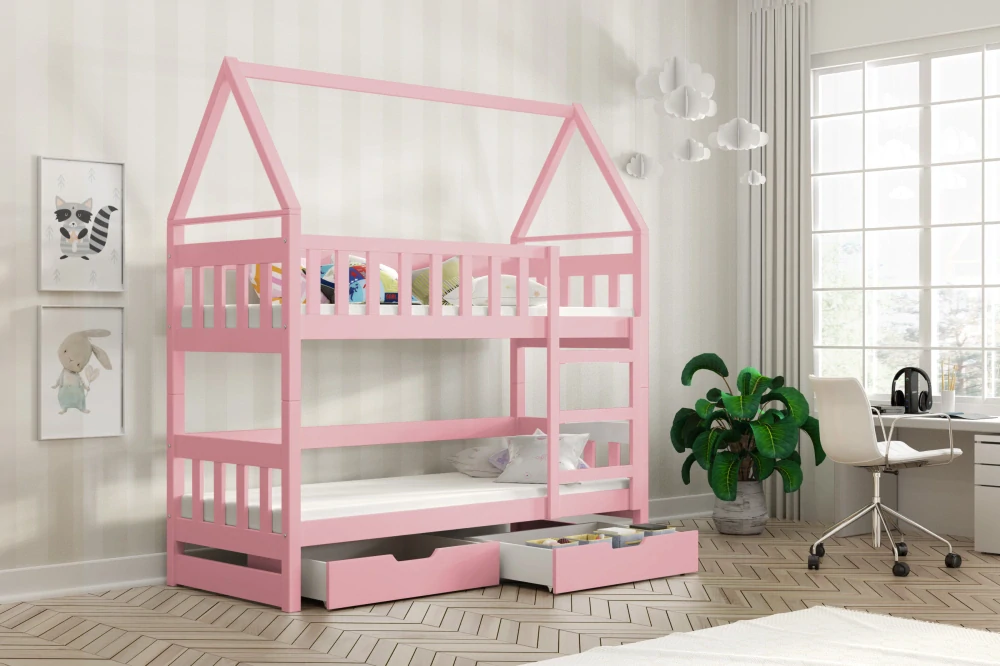 Dětská patrová postel Domeček 160 x 75 bílá