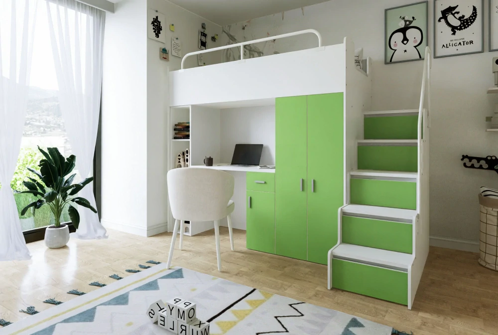 Vyvýšená postel Magnólie 200 x 90 cm s psacím stolem - Mat - Šedá