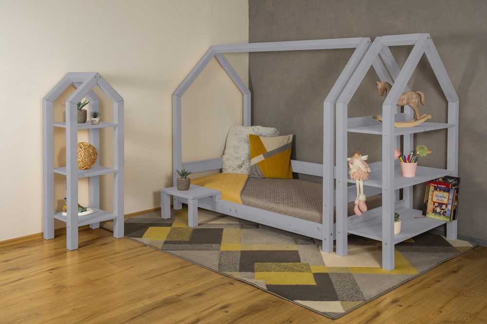 MAXIDO Dětská postel domeček Snílek - jeden šuplík 140x200 Šedá