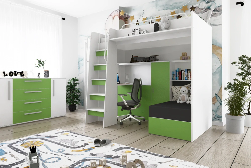 Patrová postel Jasmína 200 x 90 cm s psacím stolem - Mat