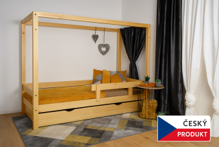 MAXIDO Dětská postel domeček Vali - jeden šuplík 180x80 - Přírodní