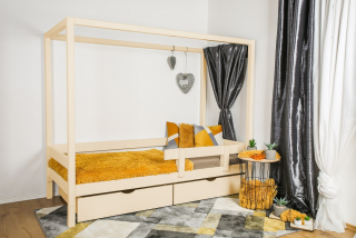 MAXIDO Dětská postel domeček Vali - dva šuplíky 160x80 - Přírodní