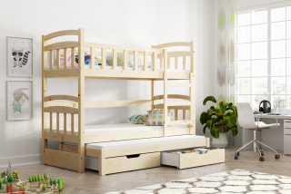 Dětská patrová postel pro 3 děti Damian 200 x 90 přírodní