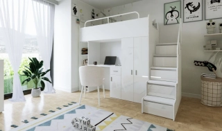 Vyvýšená postel Magnólie 200 x 90 cm s psacím stolem - Lesk