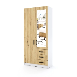 Šatní skříň Sigma 90 cm se zrcadlem Bílá - dub/dub
