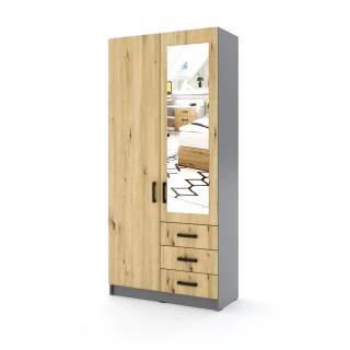 Šatní skříň Sigma 90 cm se zrcadlem Šedá - dub/dub