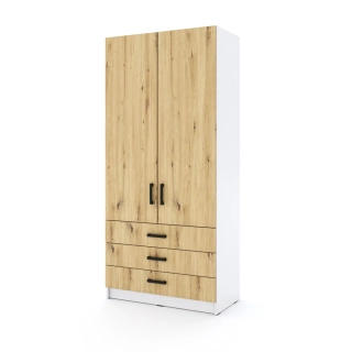 Šatní skříň Sigma 90 cm se šuplíky Bílá - dub/dub