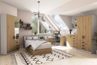 Sestava nábytku do dětského pokoje Sigma - Bílá - dub/dub