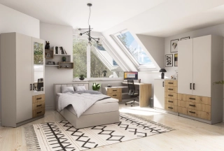 Sestava nábytku do dětského pokoje Sigma - Kašmír - kašmír/dub