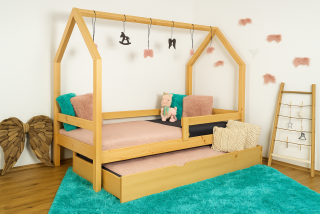 MAXIDO Dětská postel domeček Snílek s přistýlkou 180x80 přírodní